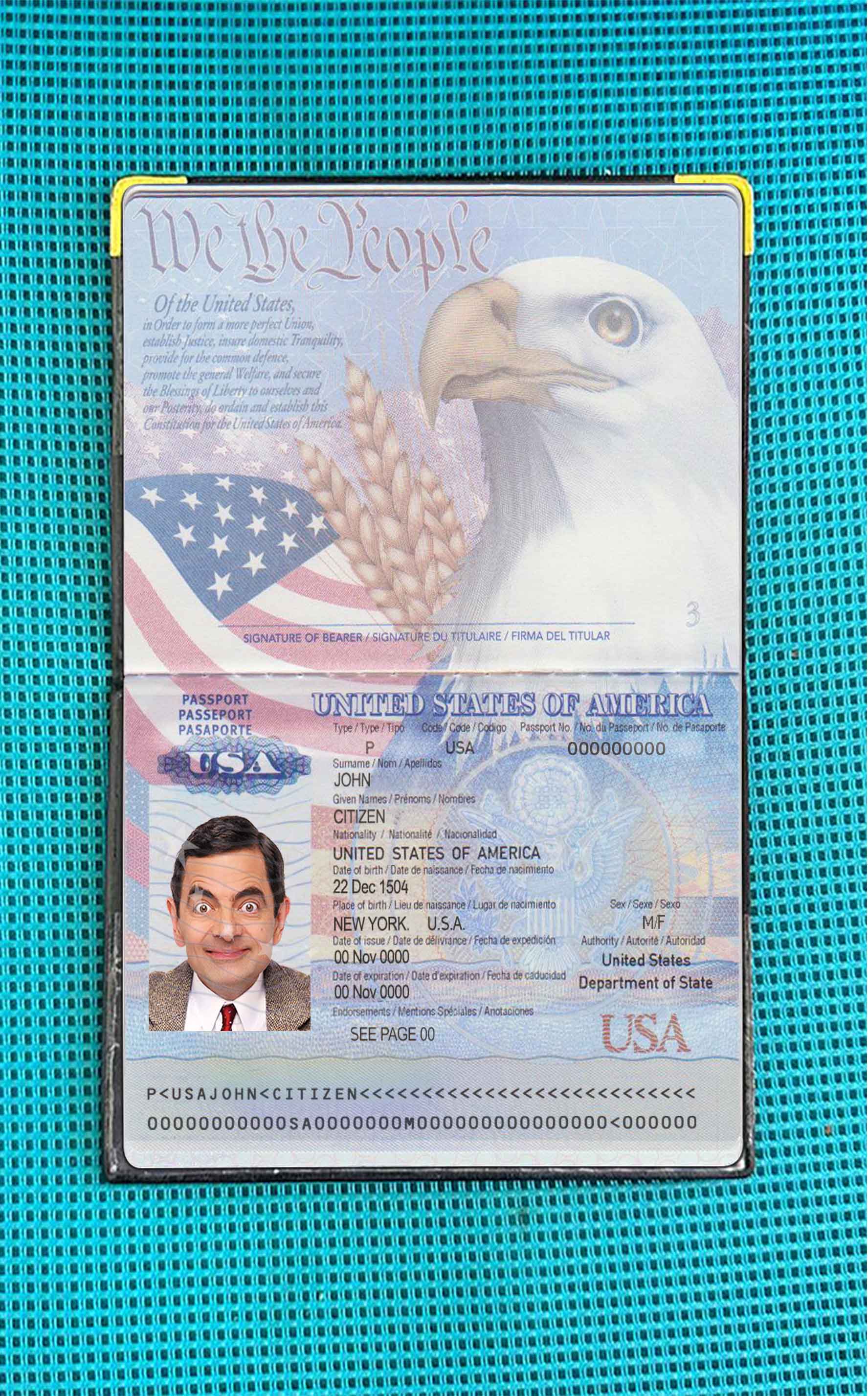 USA passport 2007 2022 photo look PSD template